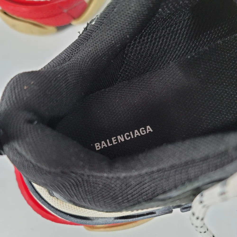 Balenciaga Black Leather Mesh Triple S Sneakers Size 7 HEAVY